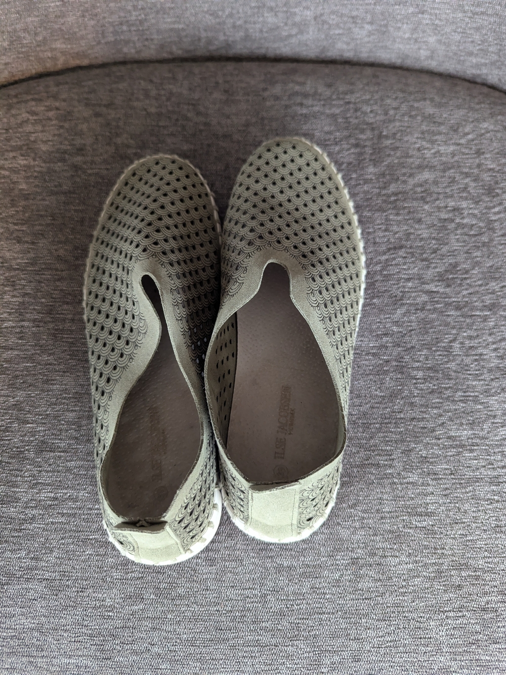 Ilse Jacobsen Perforated Slip-On Flats in Olive